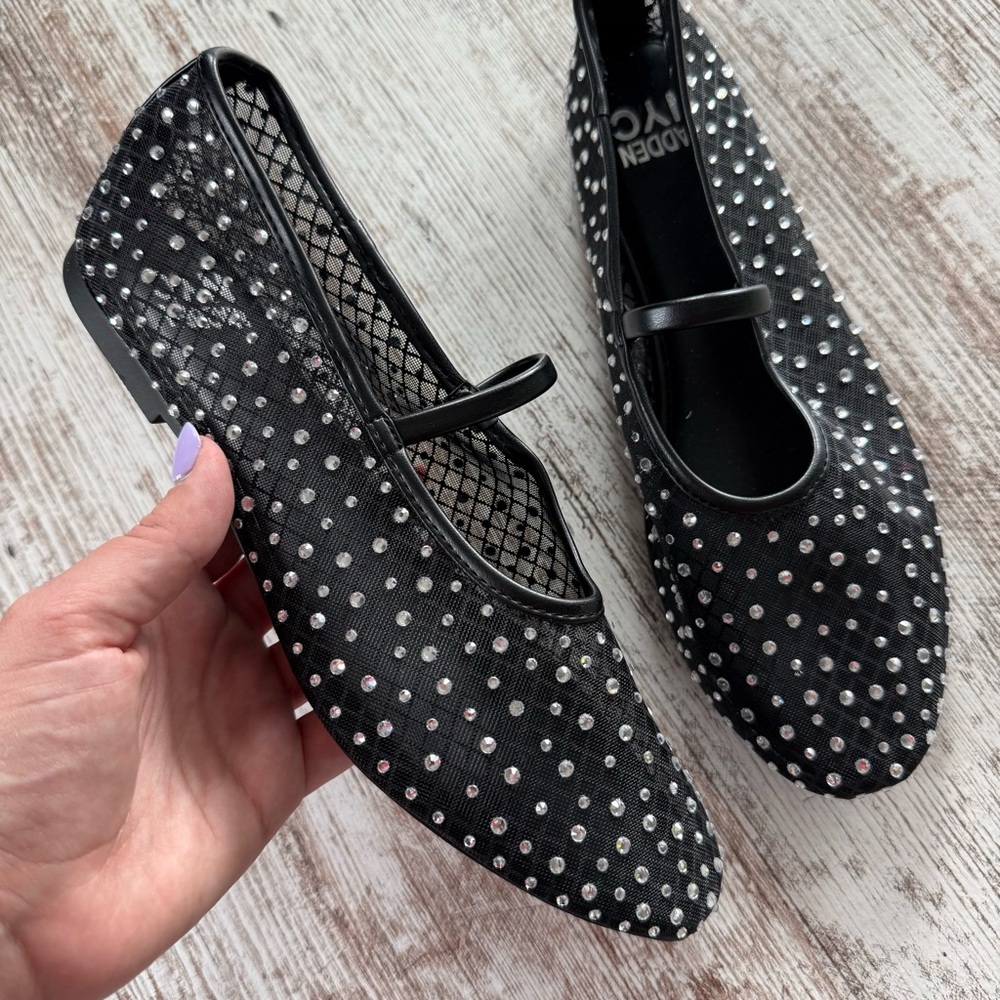 Madden NYC Black Mesh Rhinestone Flats (9)
